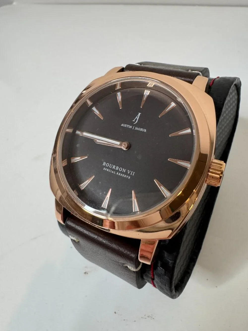 NWOT Austin Jageur Bourbon VII Special Reserve Watch Gold Plated Case Black Dial